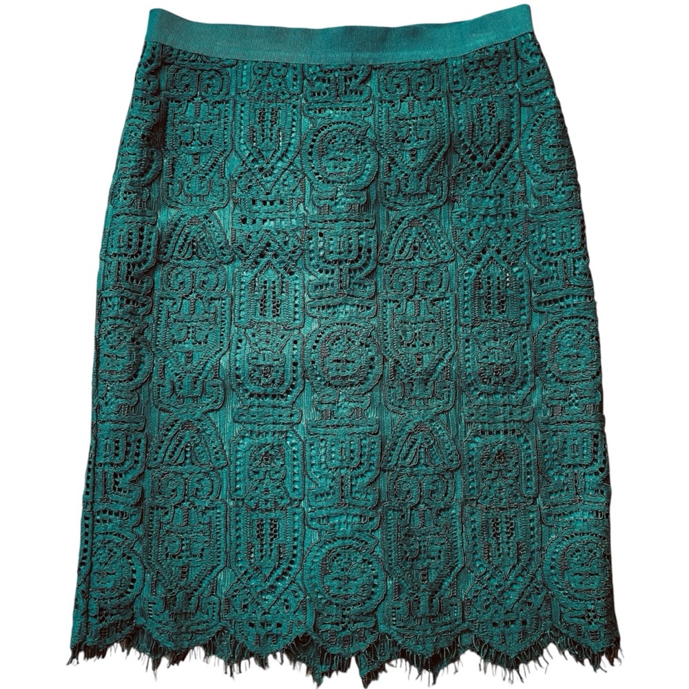 ANN TAYLOR SKIRT PENCIL 10P LACE FOREST DEEP GREEN Work Career Corporate Chic - Picture 2 of 13